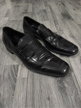 Prada Black Leather Penny Loafers